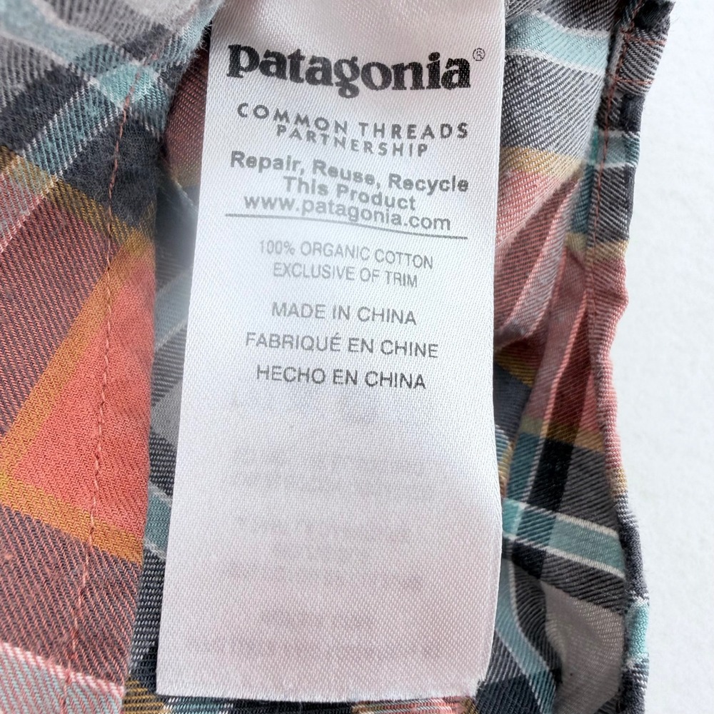 Patagonia Flannel Button Down Mens Medium Orange Plaid 53837 Excellent - Picture 5 of 8